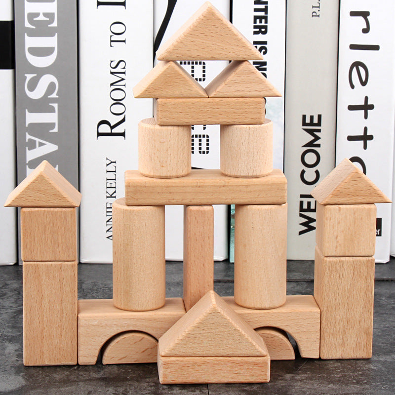 Puzzle Wooden Children's Wooden Boxed Beech 22 Pieces Can Be Bitten Assembled Building Blocks Pile Up Early Education Toys