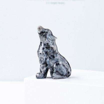 Natural crystal wolf cub carving piece, crystal animal raw stone, mineral specimen, home decoration ornament