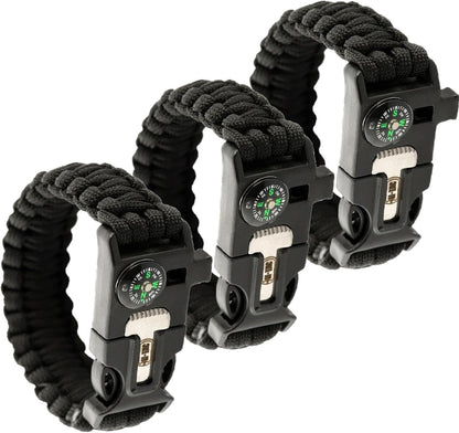 M-Tac Survival Paracord Bracelet with Compass Whistle (Set of 3)