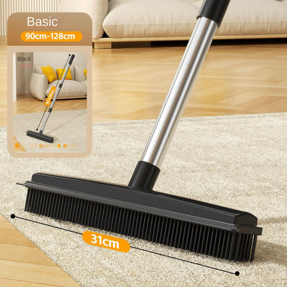 Cleaning Brush Stainless Steel Silicone Floor Brush Water Scraping Brush Long Handle Magic Carpet Brush
