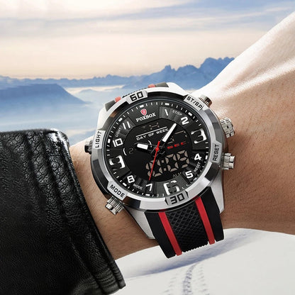 Lige Men's Dual Display Watch Multi-Function Chronograph Sports Waterproof Watch