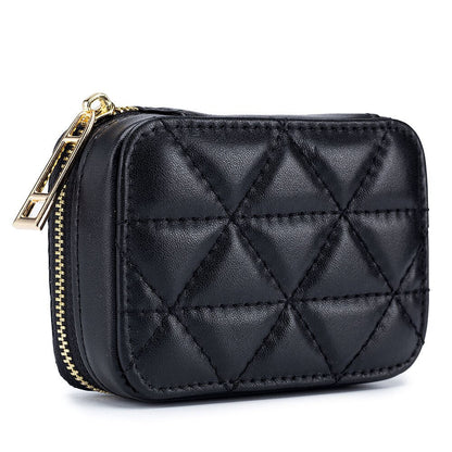 Portable Lipstick Case with Mirror Brand Design Genuine Leather Cosmetic Bag Pouch Ladies Cosmetics Organizer Pouch Box Wallet