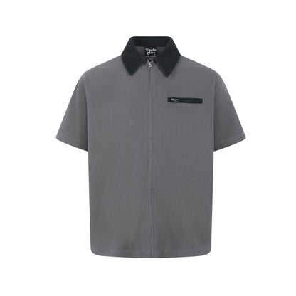 Men's contrasting collar casual short sleeved shirt