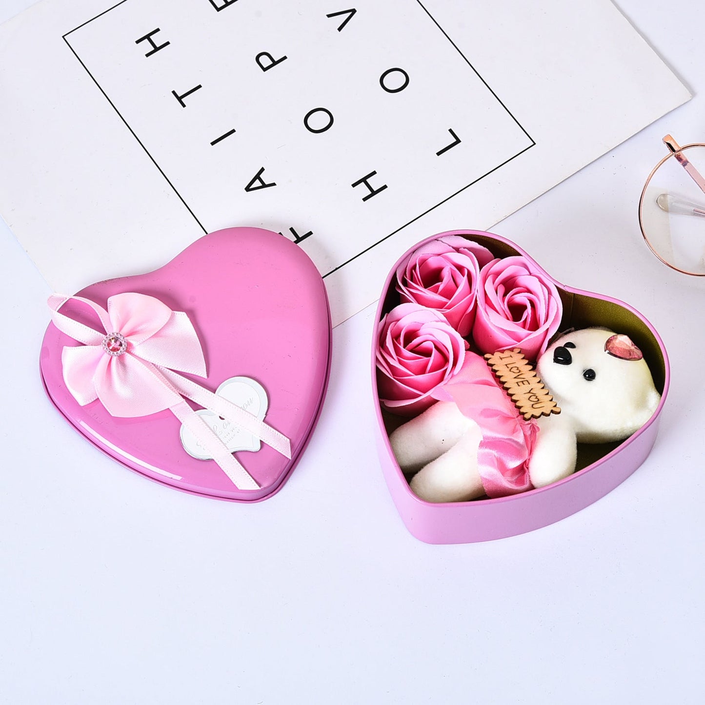 Valentines Day Gift Soap Flower Gift Rose Box Bears Bouquet Wedding Decoration Gift Festival Heart-shaped Box