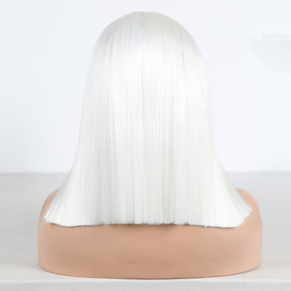 White Color Synthetic Hair Lace Part Wigs with Baby Hair Straight Hair Short BoB T Lace Wigs