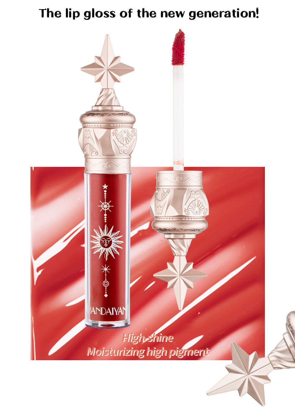 HANDAIYAN Small Star Stick Lip Gloss Lipstick Water Light Film Mirror Lip Glaze Glass Lip Gloss Moisturizing Lasting Not Easy To Fade
