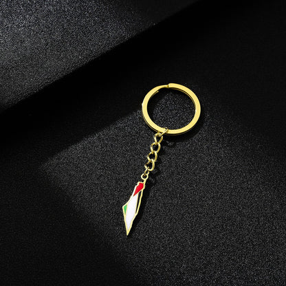 Palestine Israel Map Flag Keychain Accessories Decoration Men's and Women's Ethnic Style Versatile Stainless Steel Accessories