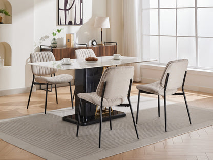 2-piece retro linen chair set with curved wooden backrest, cushioned seat, adjustable metal legs, (Beige Linen)