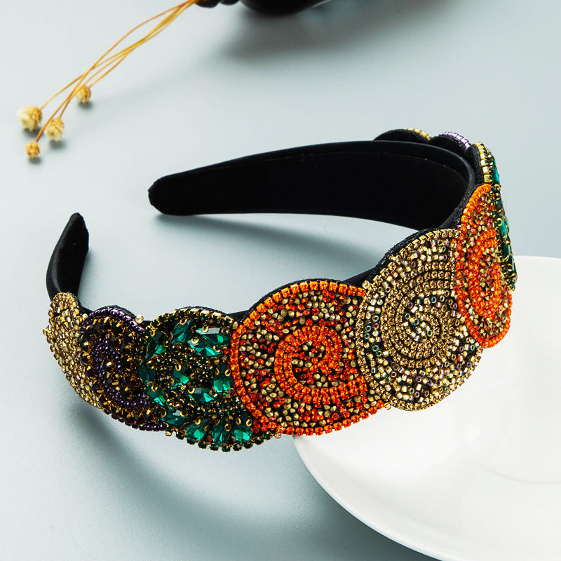 Hair Hoop Fashion Trend Color Rhinestone Head Hoop Luxury Wide Side Heavy Industry Party Hair Accessories Head Hoop