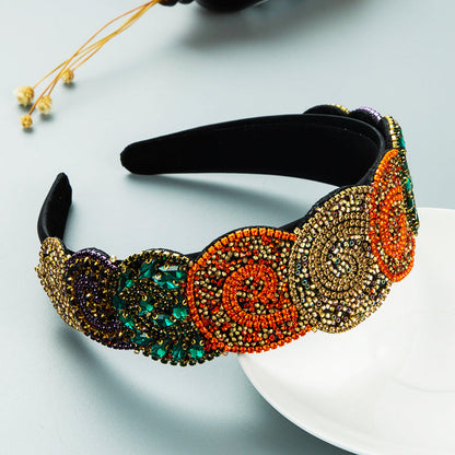 Hair Hoop Fashion Trend Color Rhinestone Head Hoop Luxury Wide Side Heavy Industry Party Hair Accessories Head Hoop