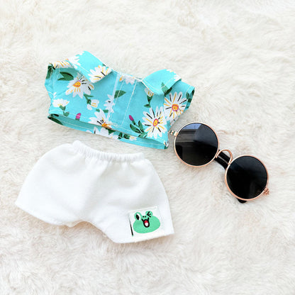 Only clothes/Labubu clothes pendant Labubu sitting party clothes beach glasses set