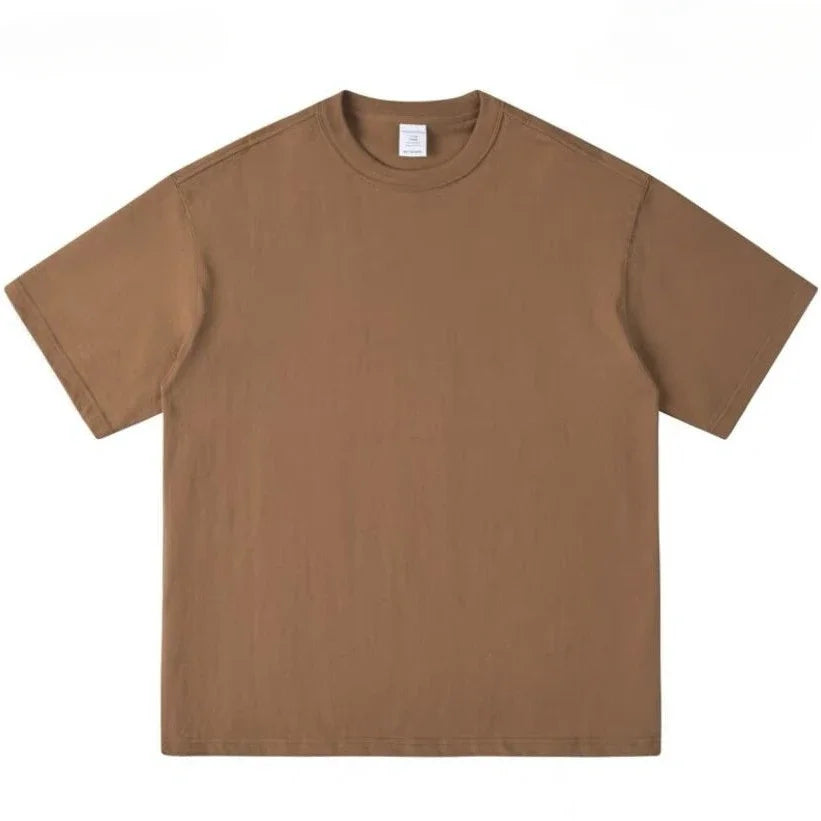 100% Cotton GSM 250G Men's T-shirt Summer Heavy Solid Color Round Neck Short Sleeve Basic Top Men's T-shirt