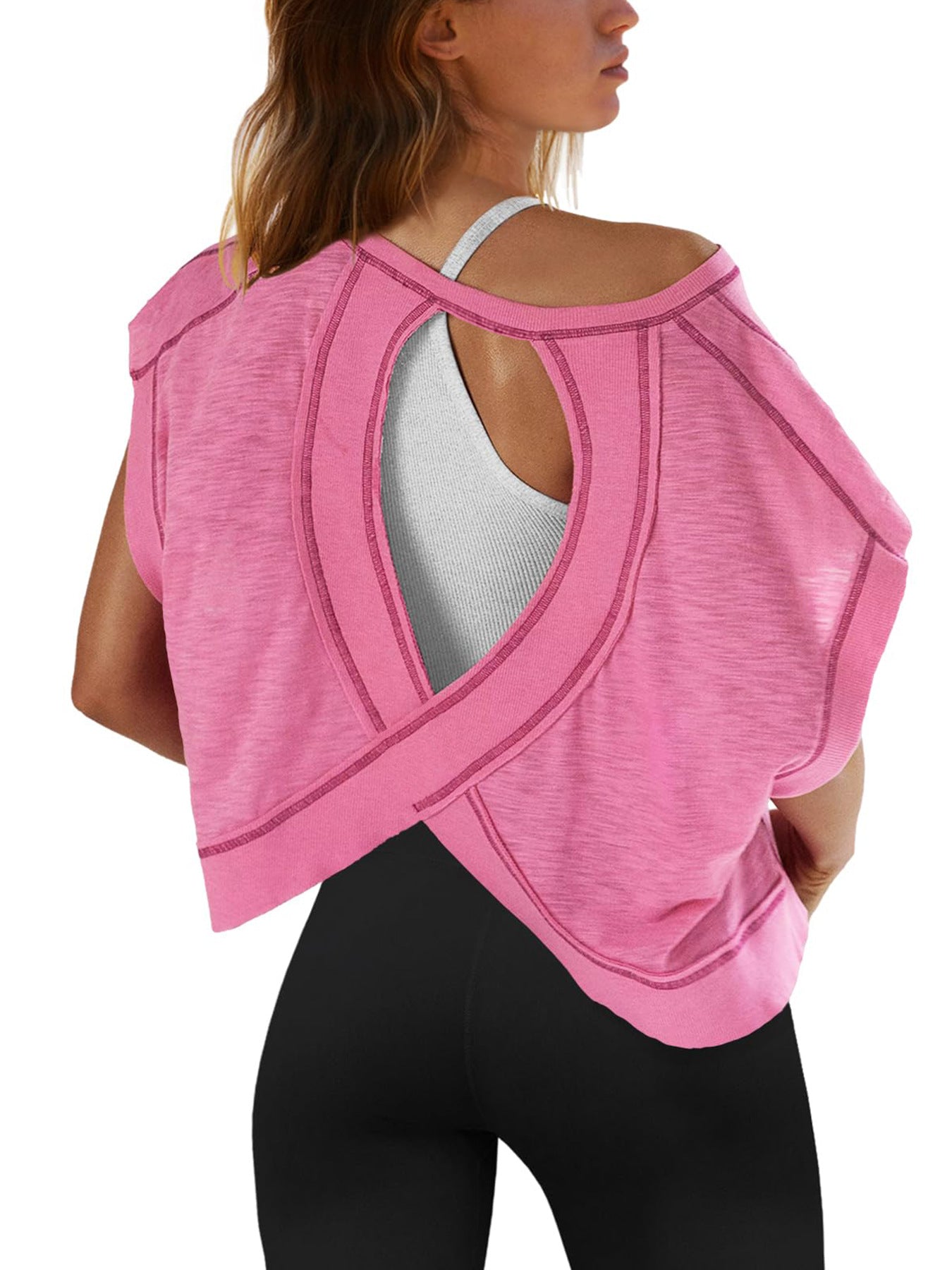 Women's beautiful back sports yoga T-shirt loose casual breathable