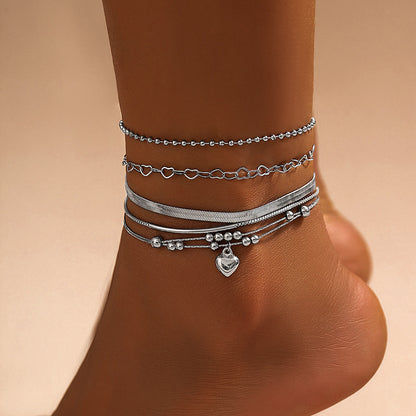 Love Beaded Punk Chain Foot Chain Set Hip Hop Personalized Snake Bone Chain Foot
