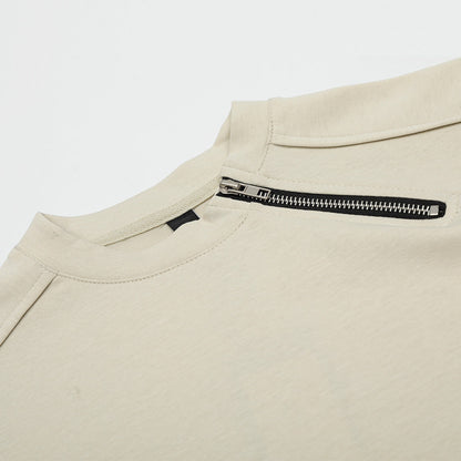 Zipper Design Heavyweight Short Sleeve T-Shirt Men's Loose Round Neck Half Sleeve Tee