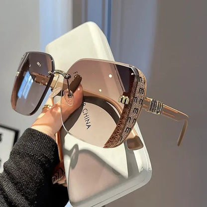 new fashion trimmed sunglasses half frame high quality trend simple sunglasses for women with fine glitter