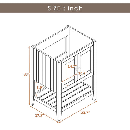24" Bathroom Vanity Base Only, Soild Wood Frame, Bathroom Storage Cabinet with Doors and Open Shelf, White
