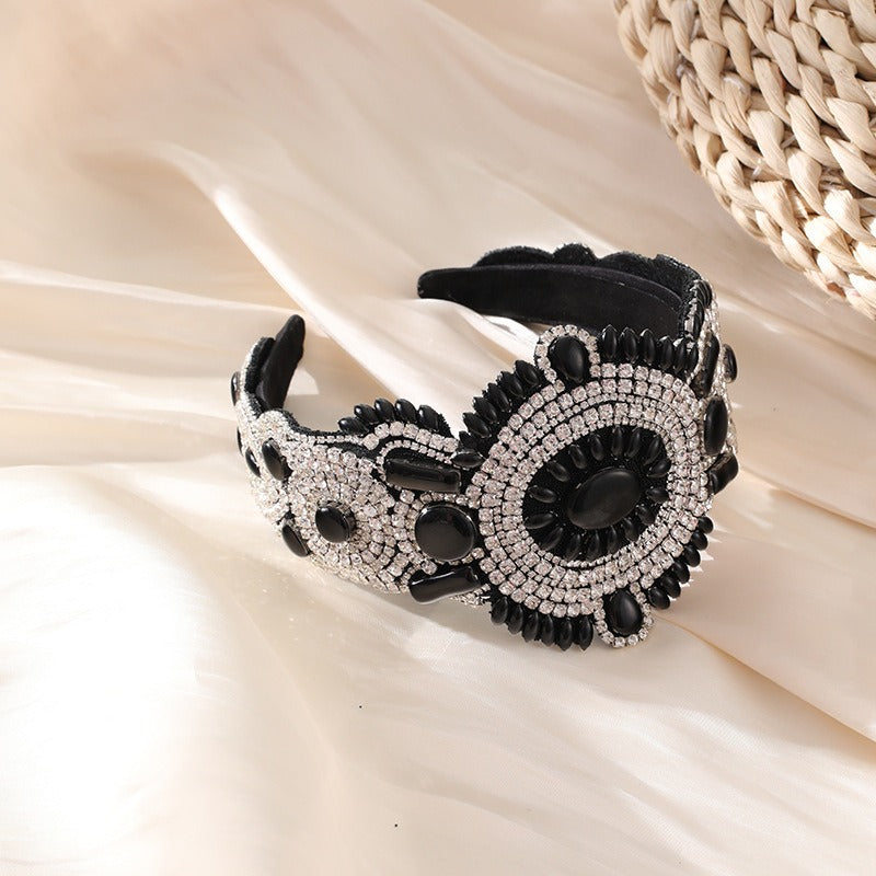 Full Sky Star Glass Diamond Wide Edge Vintage Hair Hoop