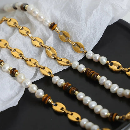 Freshwater Pearl Tiger Eye Stone Pig Nose Bracelet