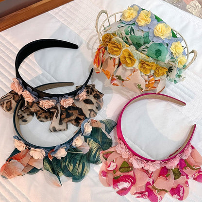 Fashionable leopard print fabric flower headband