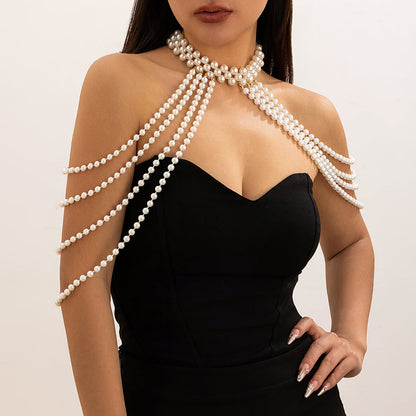 Sexy vacation style pearl bra, clothing chain, bikini chain body