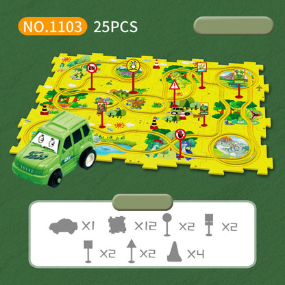 DIY assembly of children's puzzle track car with various scenarios city map construction electric puzzle track car