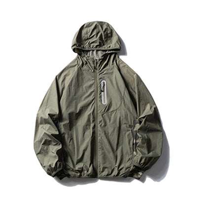 Camouflage Spliced Thin Hooded Sun Protection Clothing Men's Outdoor Sports Reflective Design Casual Jacket Trendy