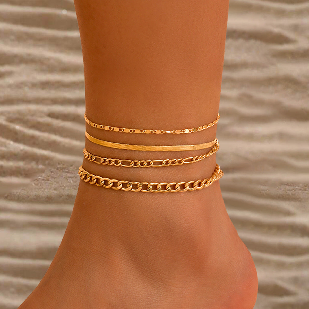 Love Beaded Punk Chain Foot Chain Set Hip Hop Personalized Snake Bone Chain Foot
