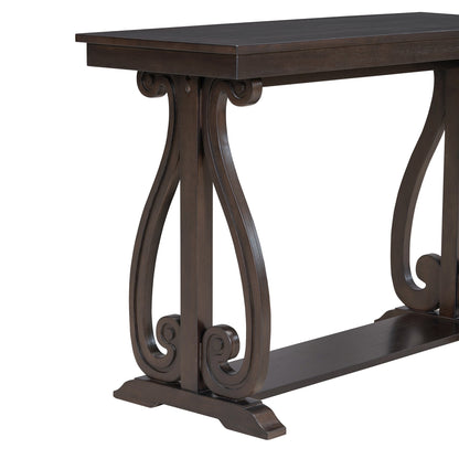 48-Inch Rustic Vintage Console Table --- Farmhouse Style Entryway Table with Open Shelf and Sturdy Construction  (Espresso)