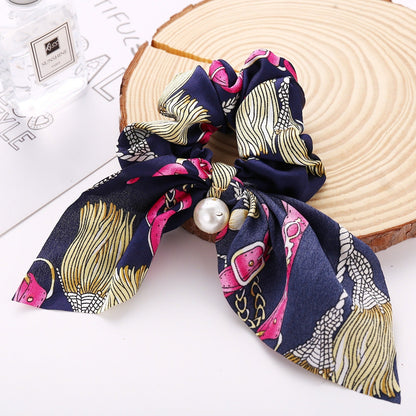 New Pearl Pendant Large Intestine Ring Hair Loop Women's Bundle Hair Knot Big Bow Knot Hair Rope
