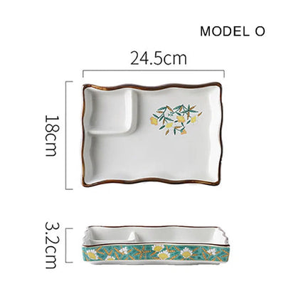 Dumpling plate sushi plate round square plate with soy sauce and vinegar partitioned snack plate ceramic plate for home use