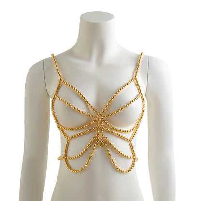 Minimalist party butterfly corset chain women's body chain imitation pearl tassel waist chain shoulder chain jewelry