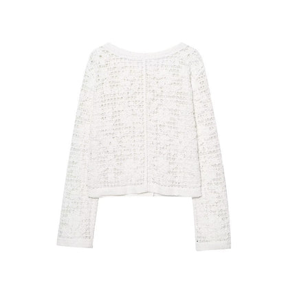 Style Women's Fashion Casual Long Sleeve Single Breasted Crochet Jacket