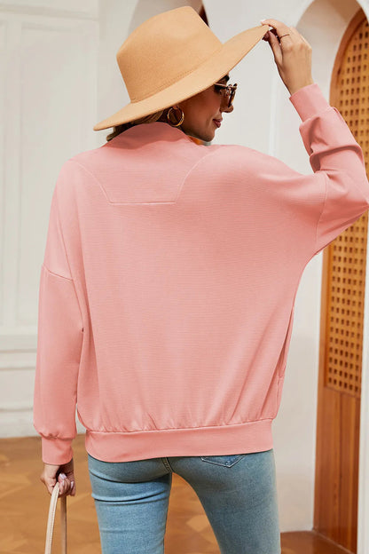 Autumn and winter new solid color zipper long sleeved loose pullover sweatshirt jacket for women