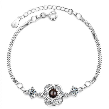 Customized color photo projection s925 pure silver six pointed star bracelet with 100 languages for birthday commemoration