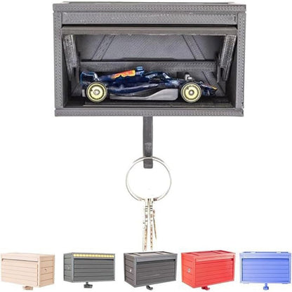 Space-saving wall wooden key holder, home key rack, garage-shaped clothes hook with opening door for hallway