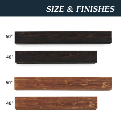 60" Rustic Wood Fireplace Mantel, Wall-Mounted & Floating Shelf for Home Decor