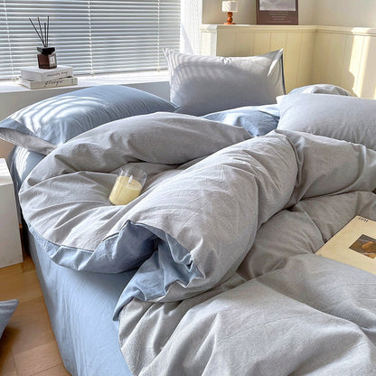 Cotton Dyed Washed Cotton Bedding Set Pure Cotton A Class Flat Sheet Quilt Cover Fitted Sheet Quilt Cover Three-Piece Set Striped