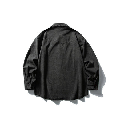 Used washed casual loose long sleeved shirt jacket men's workwear shirt