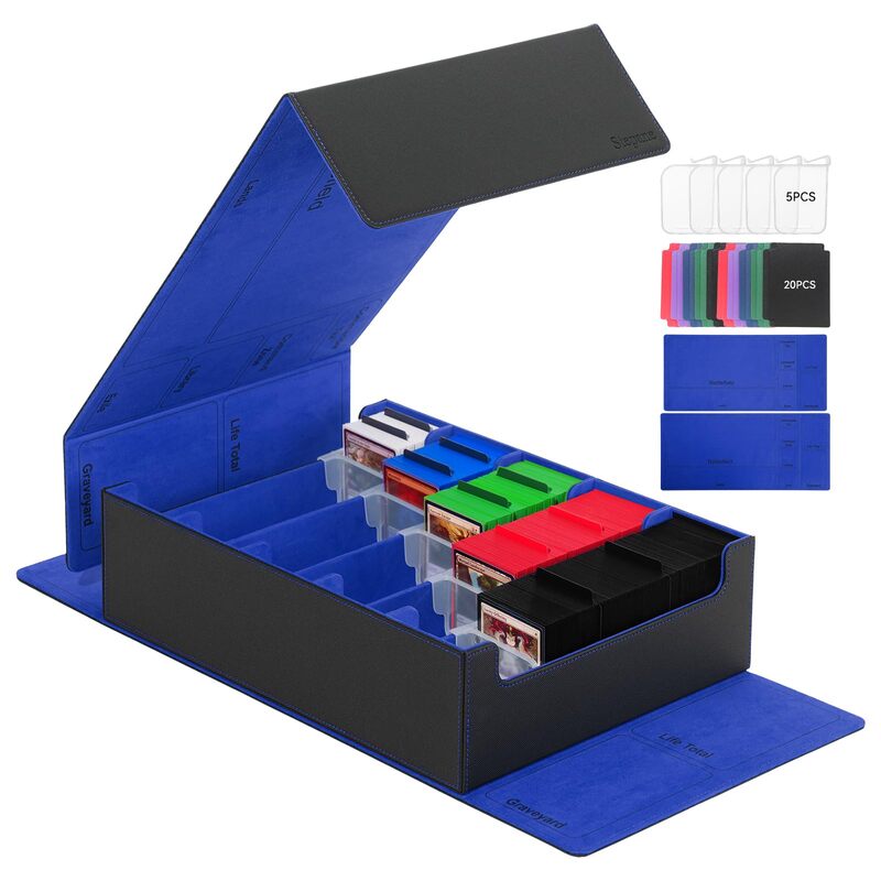 3800+ Capacity Card Storage Box. Includes 20 Dividers, 5 Supporters, Leather Magnetic Closure. Great for YuGiOh & MTG Cards.