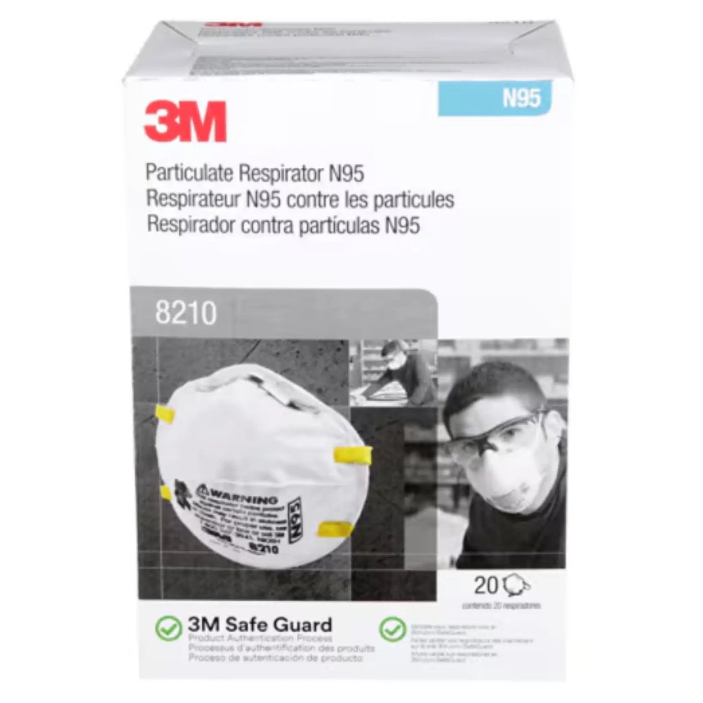 3M 8210 N95 Particulate Respirator Mask, White, Universal Size