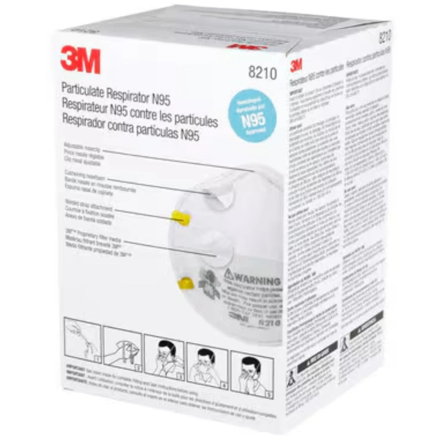 3M 8210 N95 Particulate Respirator Mask, White, Universal Size