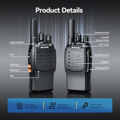 Case of 6,Retevis H-777 Walkie Talkies for Adults Long Range, Rechargeable Two-Way Radios,with 6-Way Multi Unit Charger,Flashlight Handheld Business 2 Way Radios