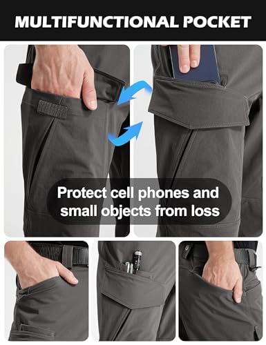 FREE SOLDIER Men's Tactical Water Repellent Ripstop Cargo Work Pants Men Hiking Nylon Spandex Trousers with 8 Pockets