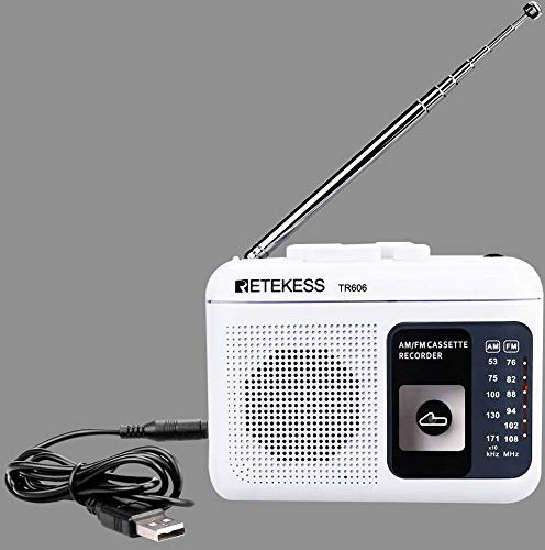 Retekess TR606 Cassette Tape Player, Cassette Player Recorder, Built-in Speaker, AUX/Microphone Jack, Support AUX Line in Record, AM FM Radio, Powered by DC or AA Battery (White)