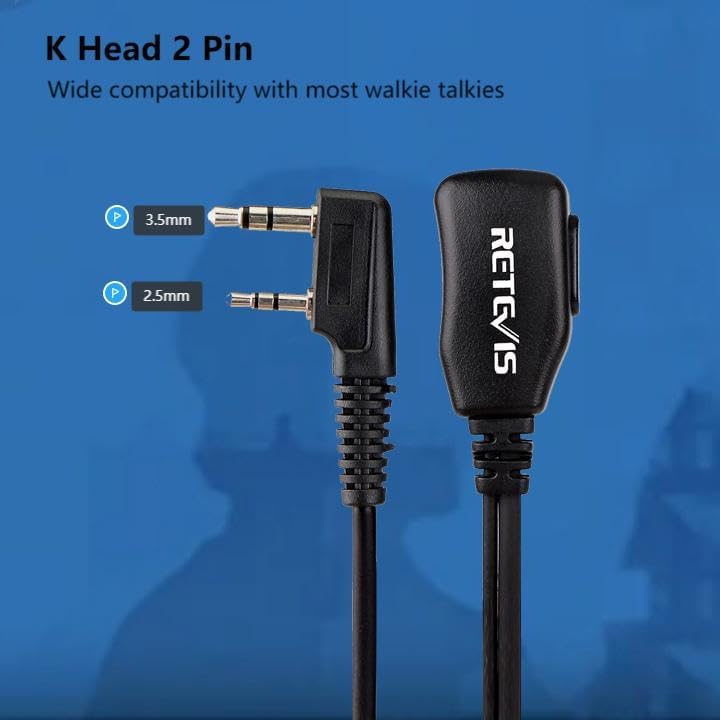 Retevis Walkie Talkie Earpiece with Mic, Comfortable Acoustic Tube, for RT22 RT68 RT21 H-777 RT86A, Compatible with Kenwood Baofeng BF-888S BF-T26 Pxton Walkie Talkies, Surveillance Headset(2 Pack)