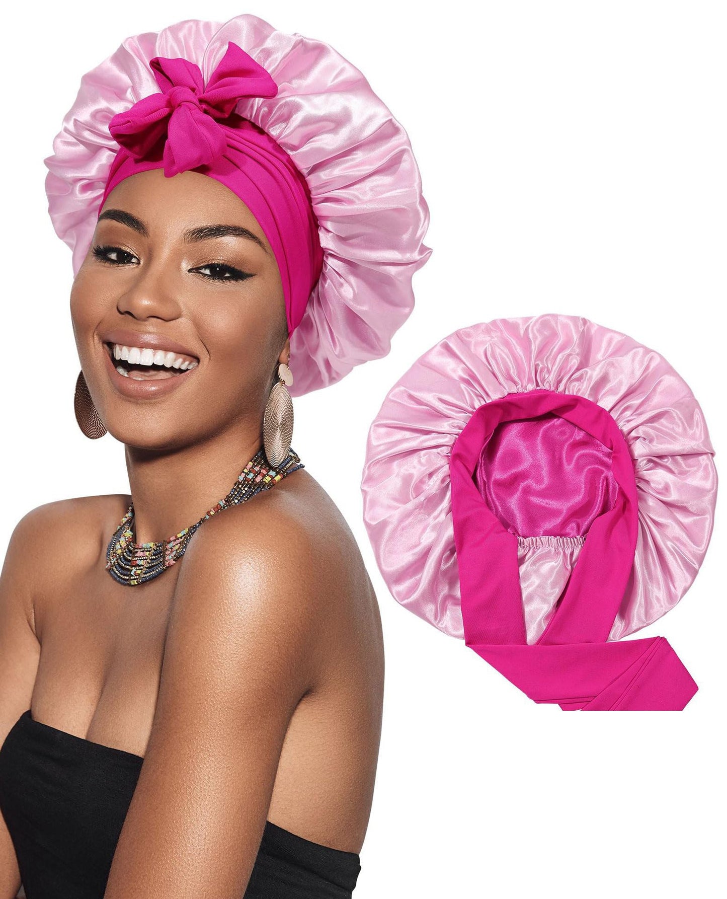 Bow bow ribbon nightcap single-layer color Ding round hat long tail hair care hat