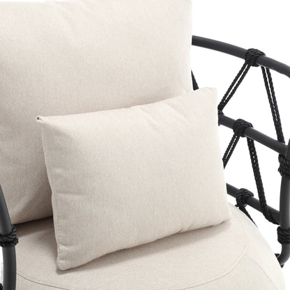 COOLMORE Upholstered Tufted Living Room Chair Textured Linen Fabric Accent Chair with Metal Stand