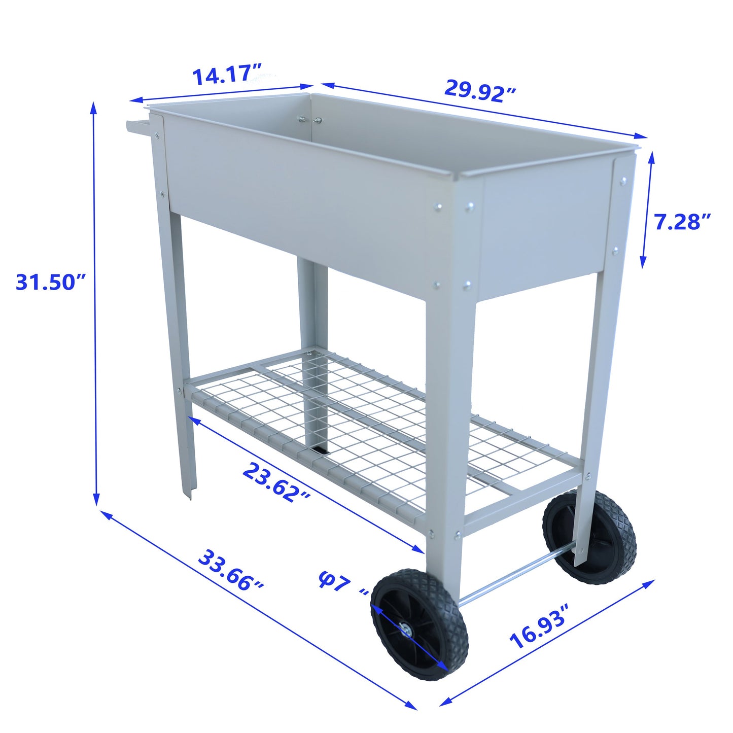 Aveyas mobile metal elevated garden bed cart, with legs, elevated flowerpot box with wheels (gray)