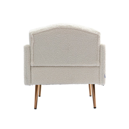 COOLMORE modern style armchair, plush decorative fabric armchair with golden metal legs (white teddy bear)
